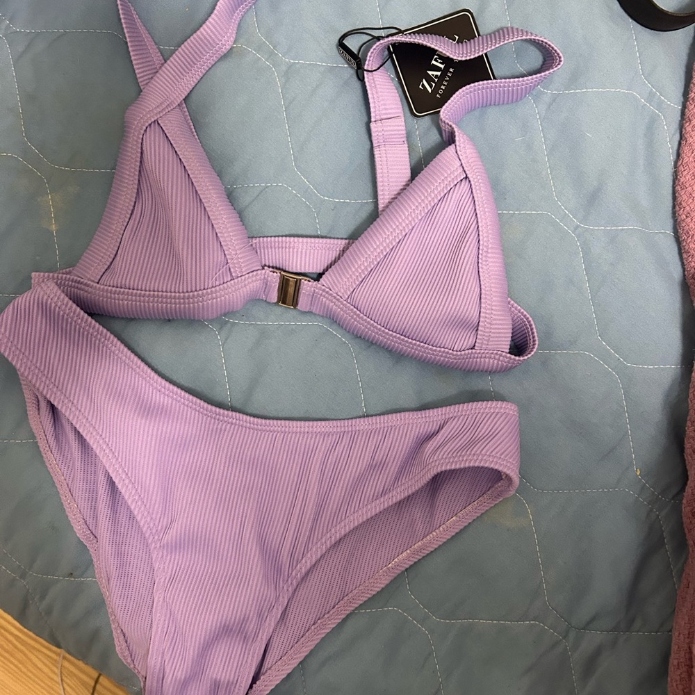 BNWT Zara Lavender Ribbed Bikini Set